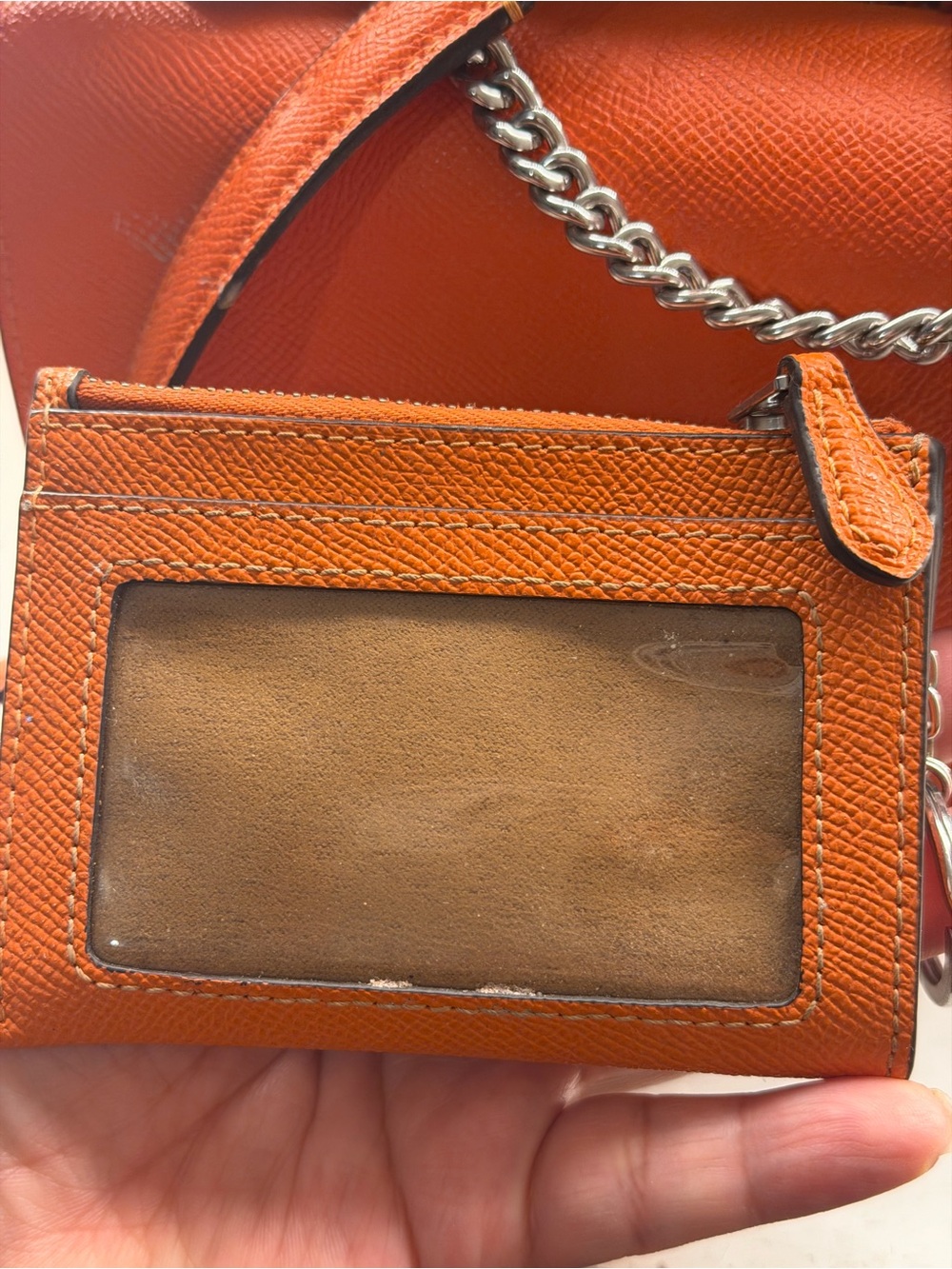 Coach Orange Leather Chain Shoulder Bag with Card Case - Picture 3 of 8